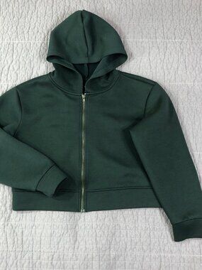a new day Hoodie Women Small Green Full Zipper Cropped Active Athletic